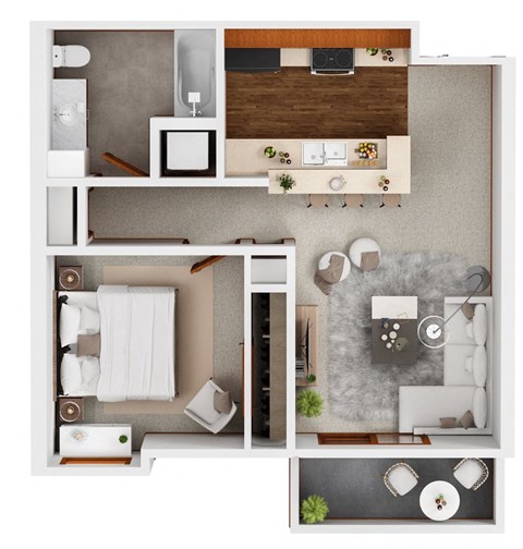Floor plan for 1 bed, 1 bath, 623 sqft